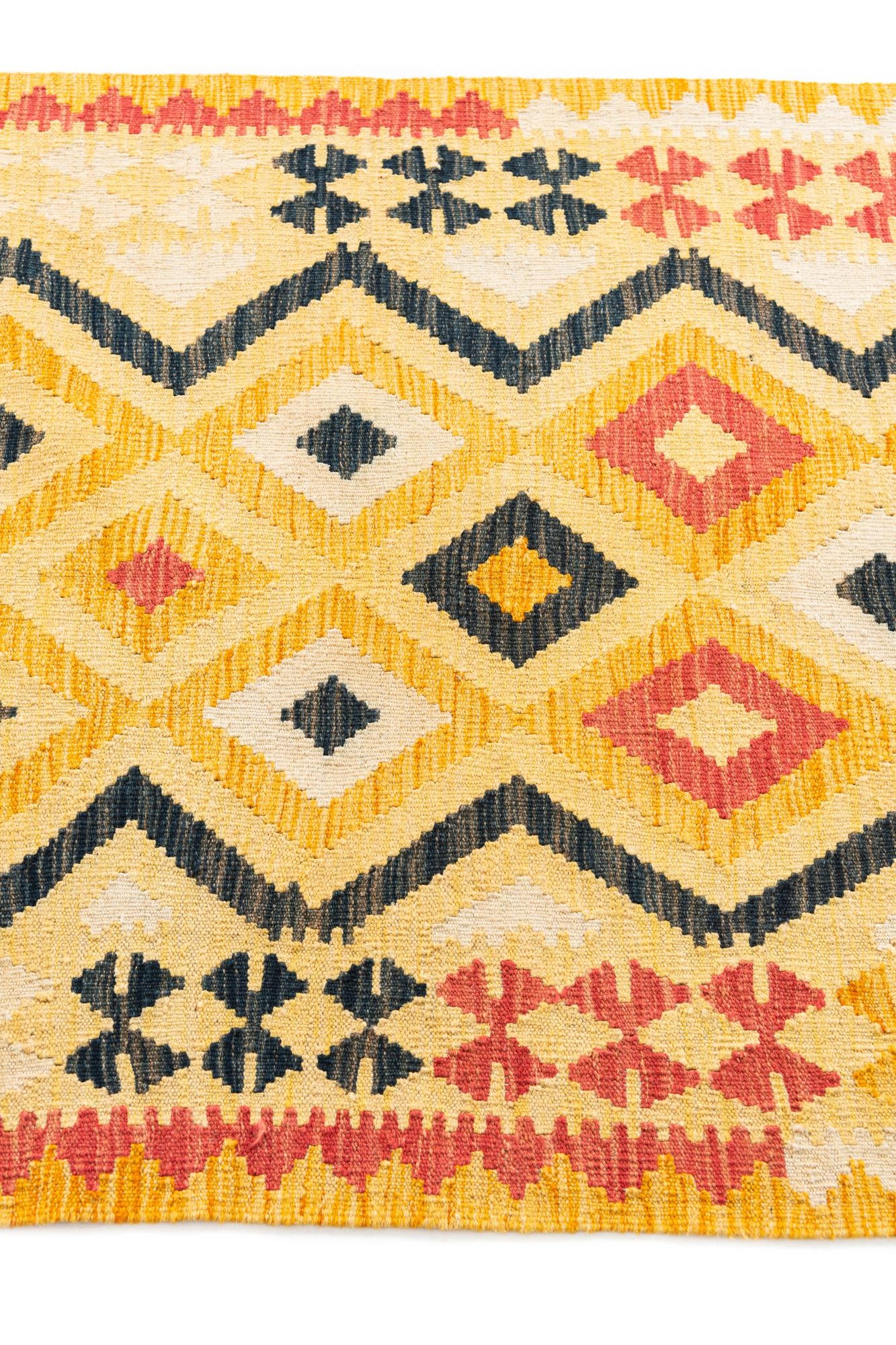3' 5 x 6' 10 Hand Woven Kilim Maymana Wool Runner Rug