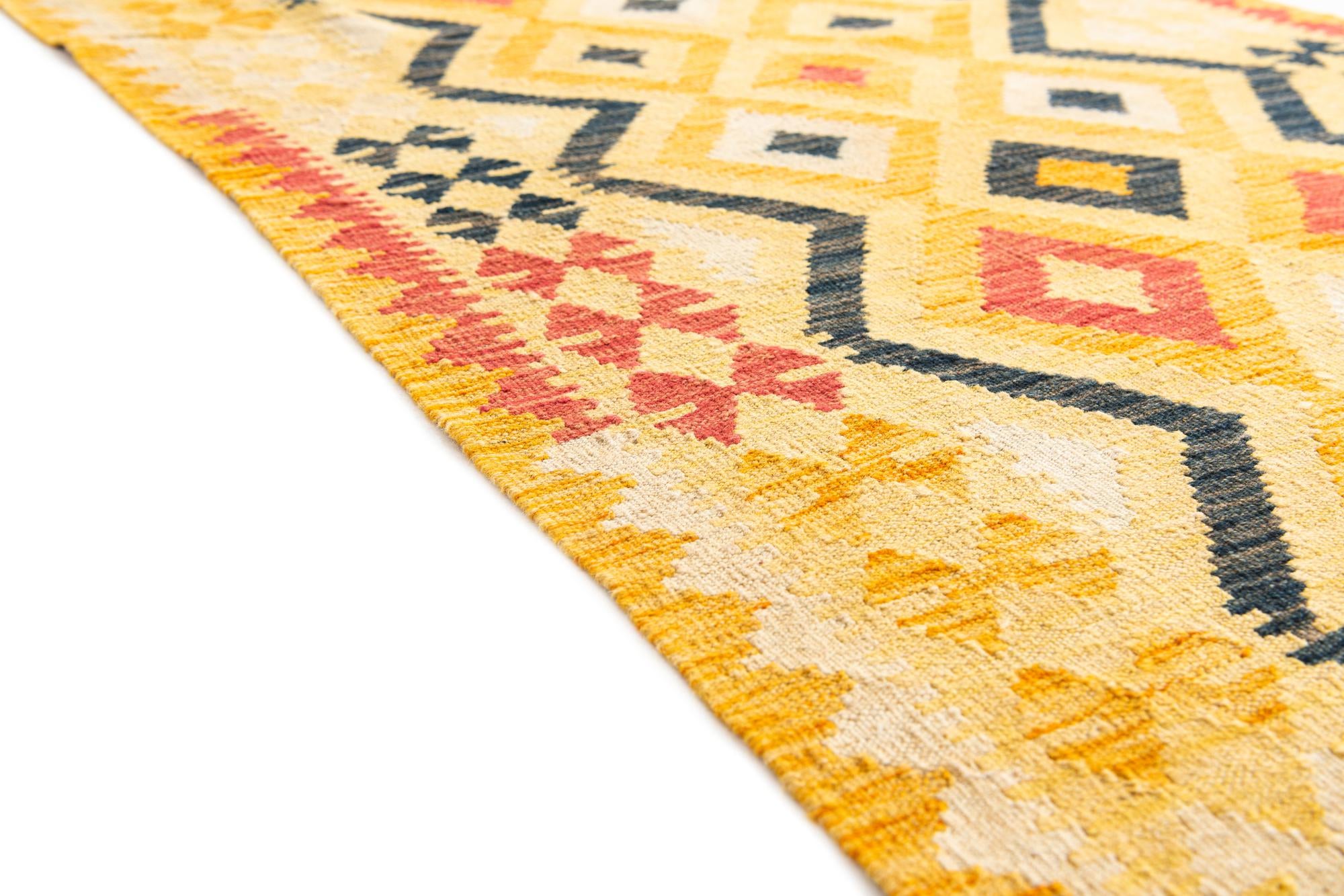 3' 5 x 6' 10 Hand Woven Kilim Maymana Wool Runner Rug