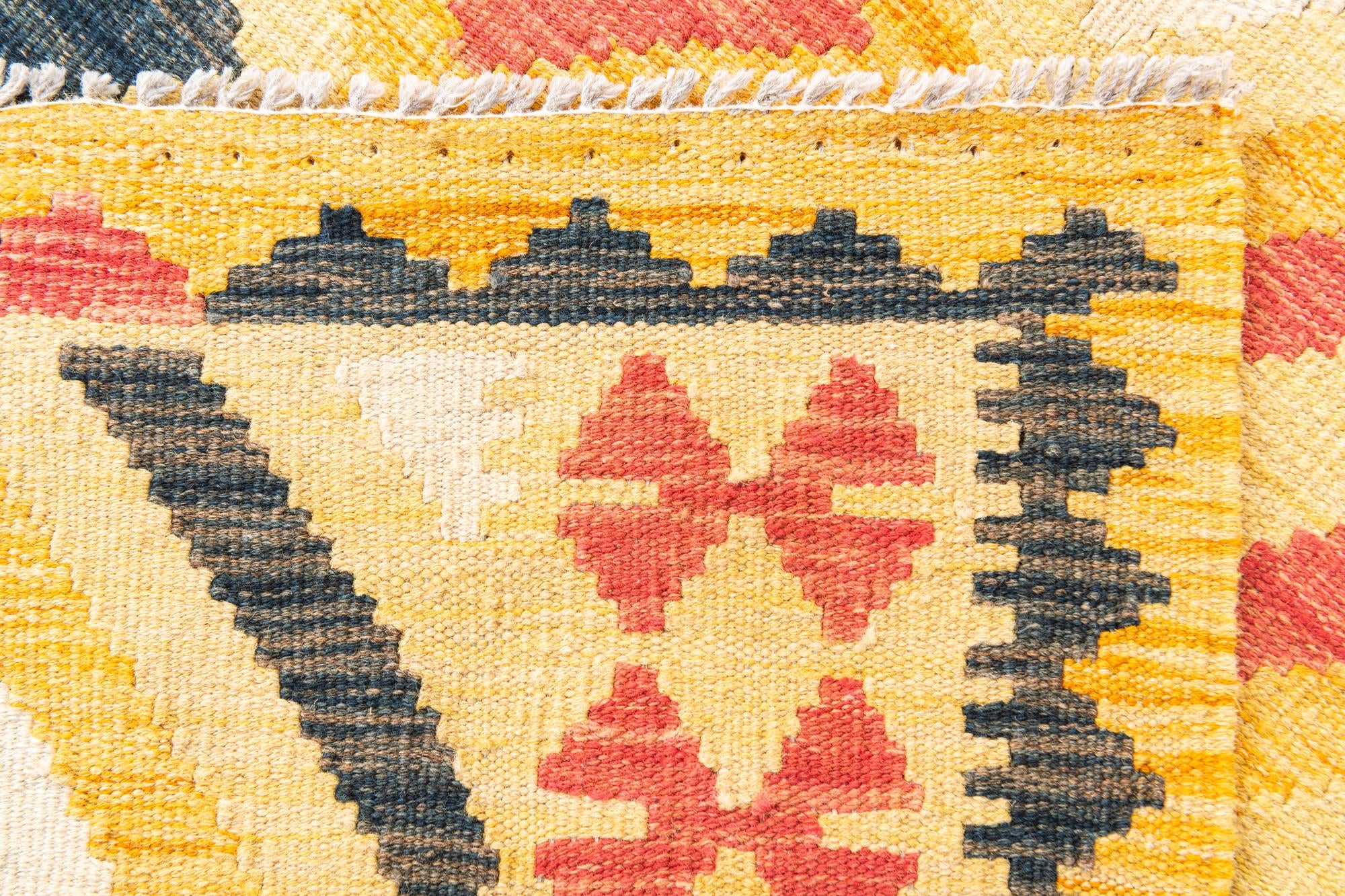 3' 5 x 6' 10 Hand Woven Kilim Maymana Wool Runner Rug