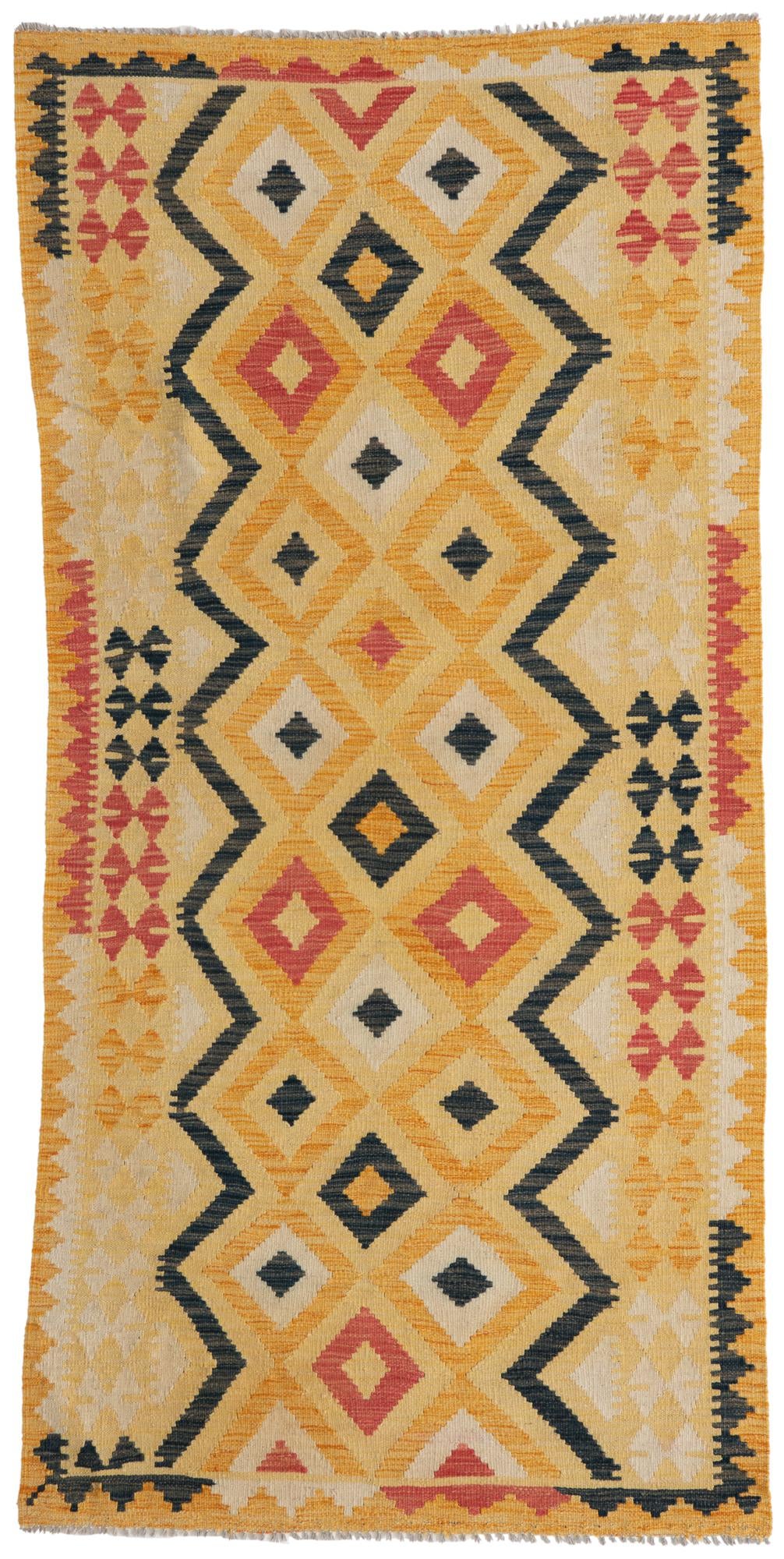 3' 5 x 6' 10 Hand Woven Kilim Maymana Wool Runner Rug