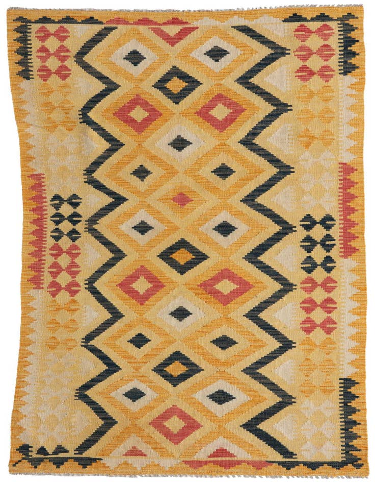 Detail image of 3' 5 x 6' 10 Hand Woven Kilim Maymana Wool Runner Rug