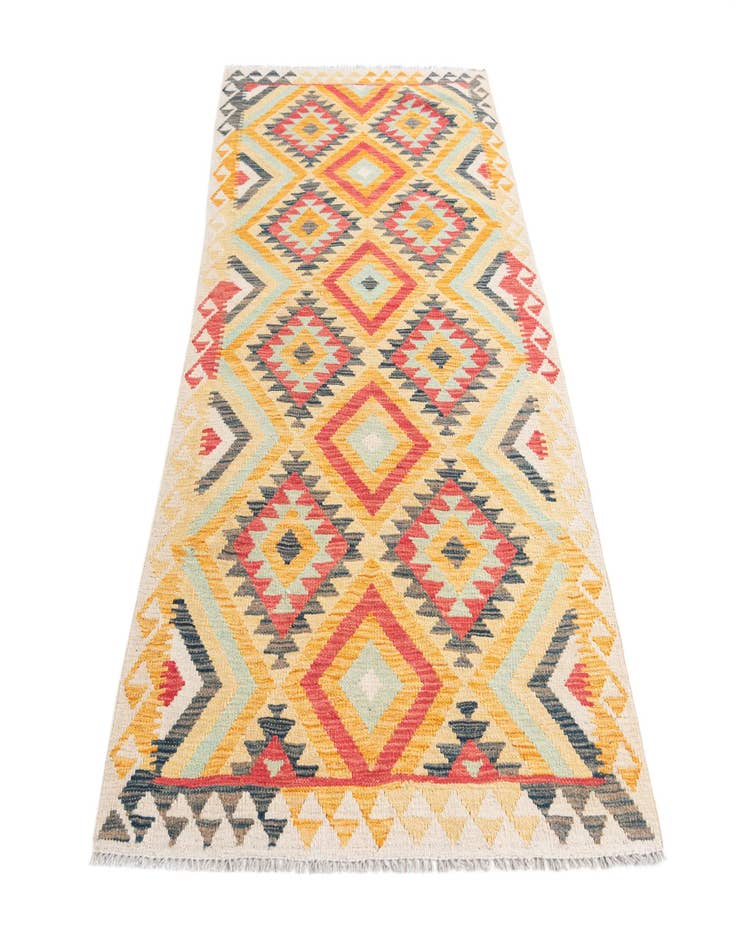 Detail image of 2' 4 x 6' 6  Hand Woven Kilim Maymana Wool Runner Rug