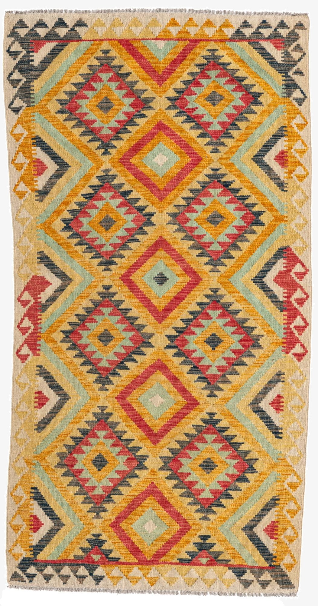 2' 4 x 6' 6  Hand Woven Kilim Maymana Wool Runner Rug