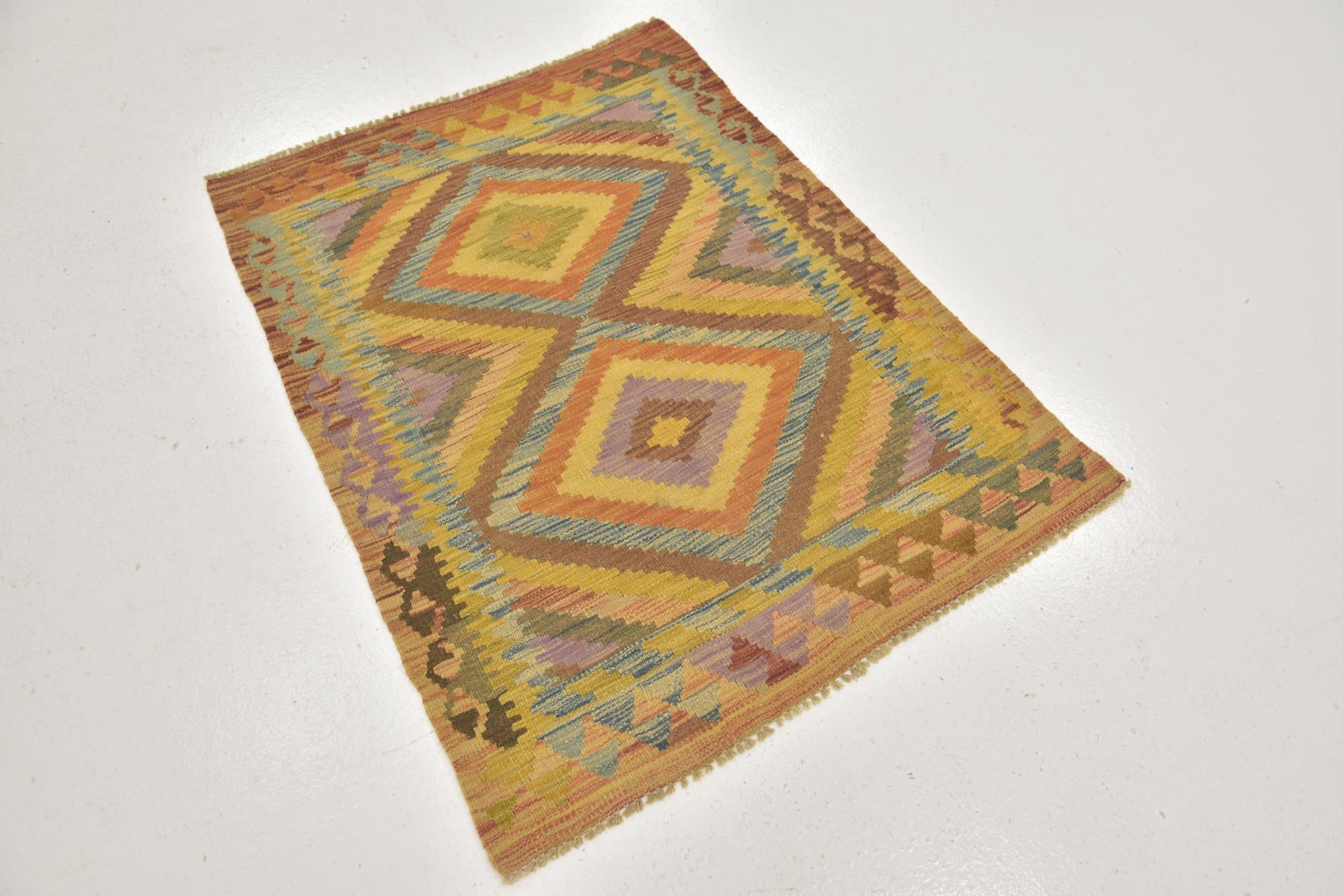 3' x 3' 8 Hand Woven Kilim Maymana Wool Square Rug