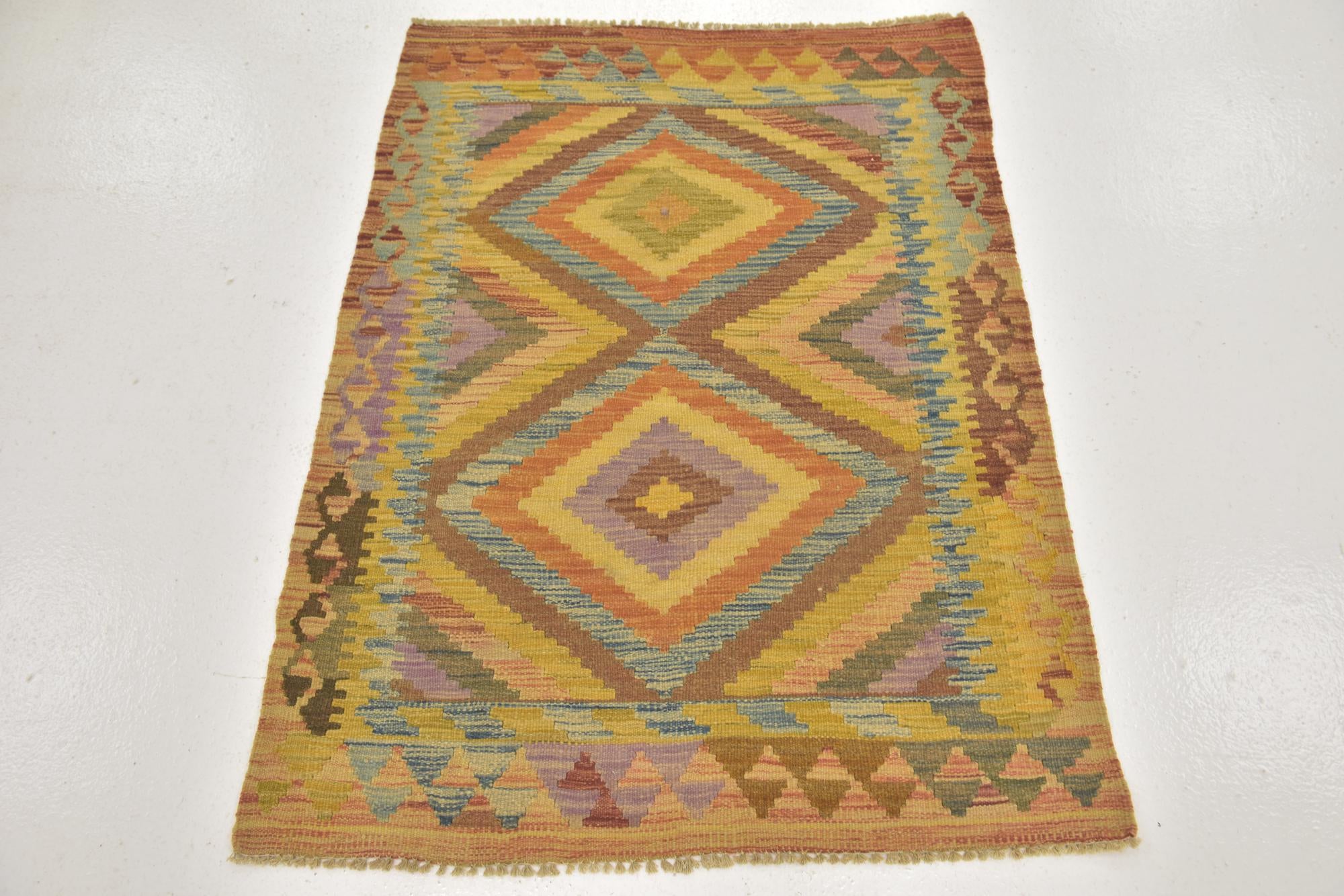 3' x 3' 8 Hand Woven Kilim Maymana Wool Square Rug
