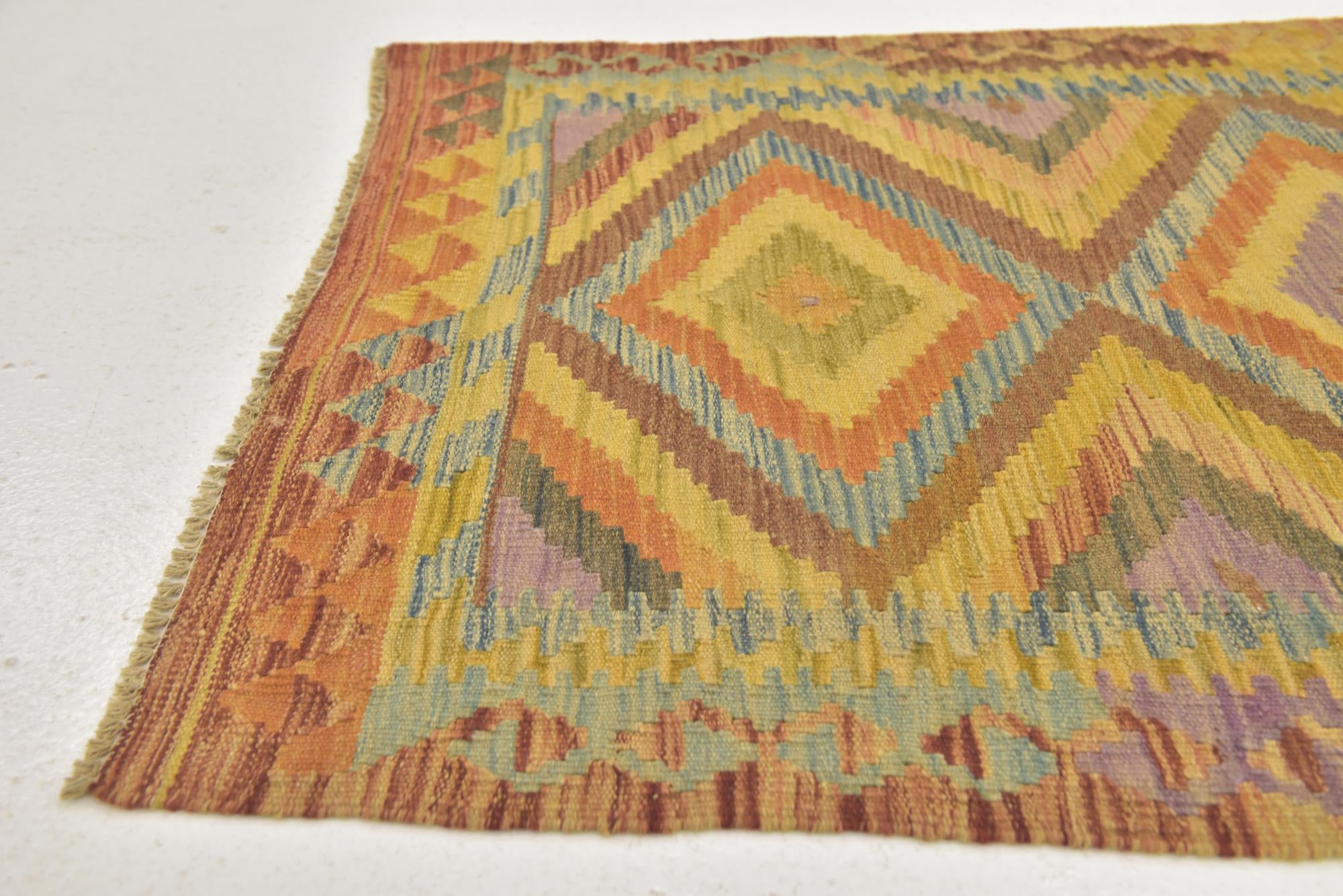 3' x 3' 8 Hand Woven Kilim Maymana Wool Square Rug