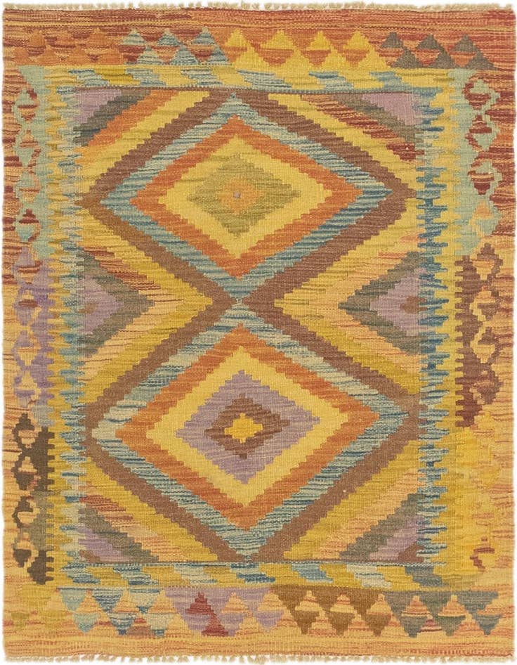 Detail image of 3' x 3' 8 Hand Woven Kilim Maymana Wool Square Rug