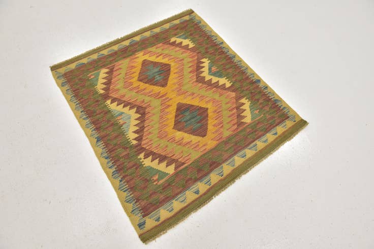 Detail image of 3' 2 x 3' 6 Hand Woven Kilim Maymana Wool Square Rug
