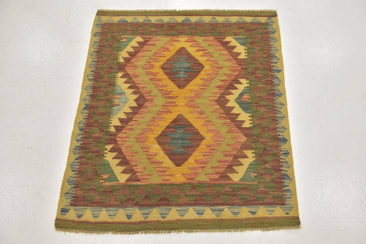 Detail image of 3' 2 x 3' 6 Hand Woven Kilim Maymana Wool Square Rug