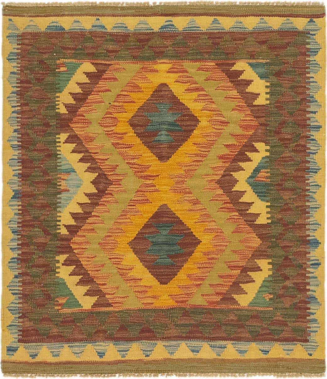 3' 2 x 3' 6 Hand Woven Kilim Maymana Wool Square Rug