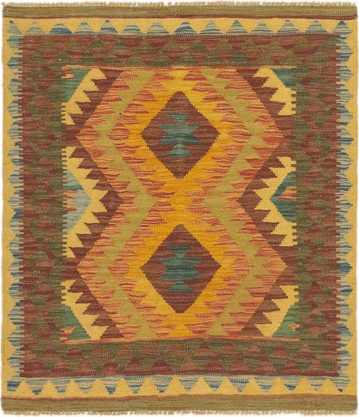 3' 2 x 3' 6 Hand Woven Kilim Maymana Wool Square Rug