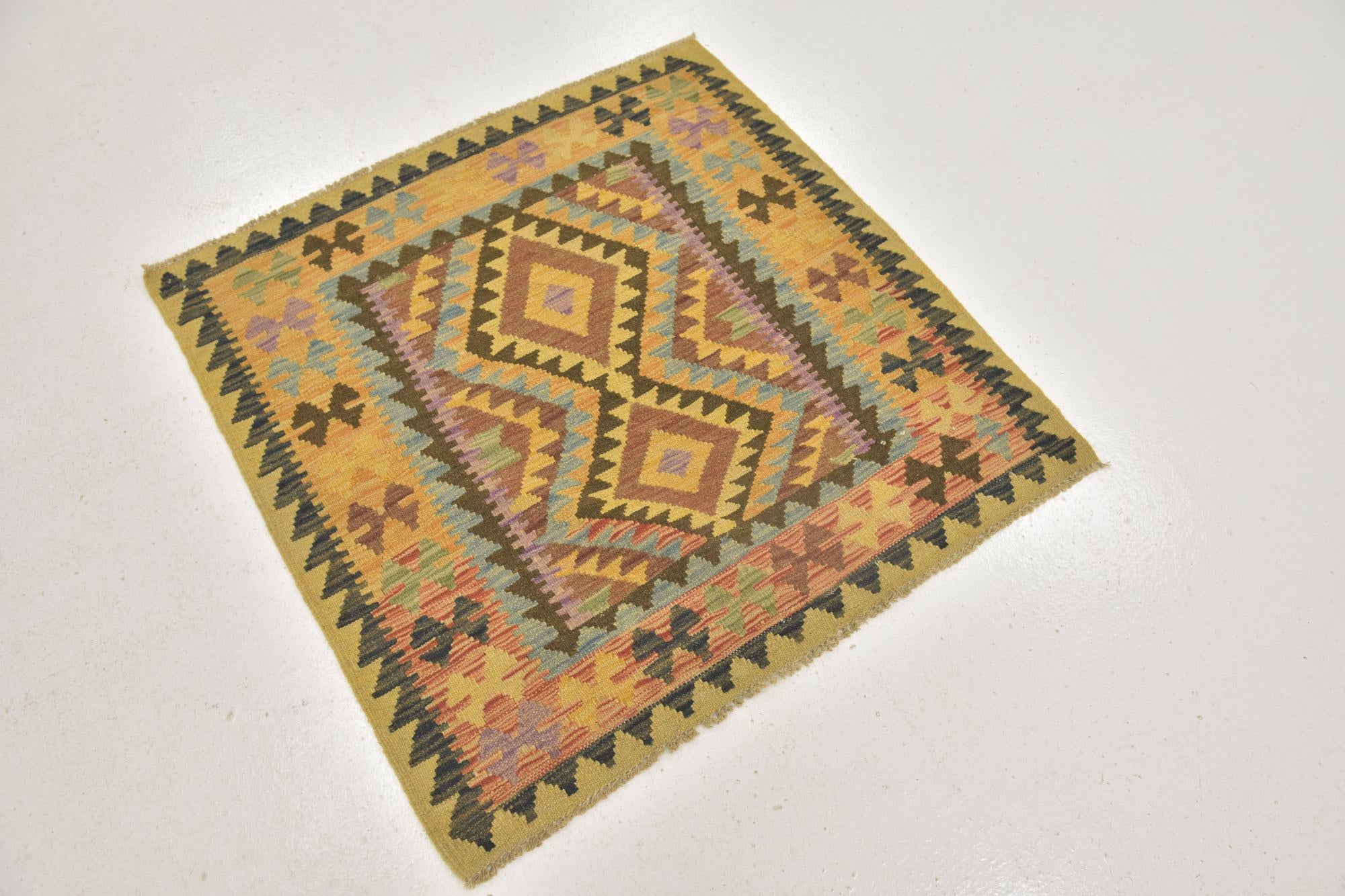95cm x 100cm Tejido a mano Kilim Maymana Alfombra Lana Cuadrado