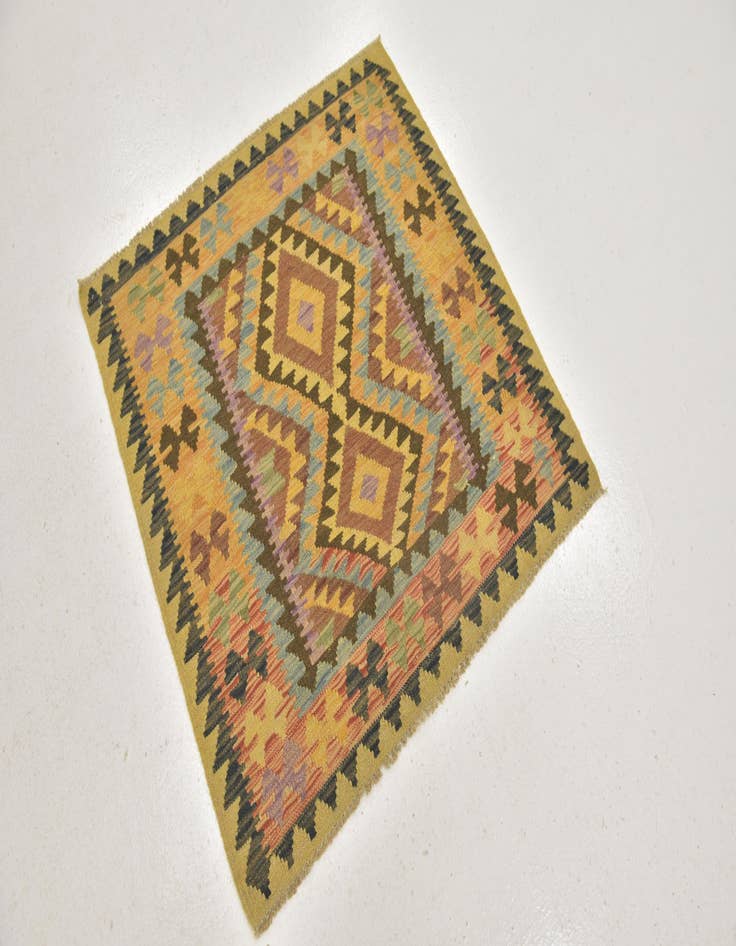 Detail image of 3' 2 x 3' 3  Hand Woven Kilim Maymana Wool Square Rug