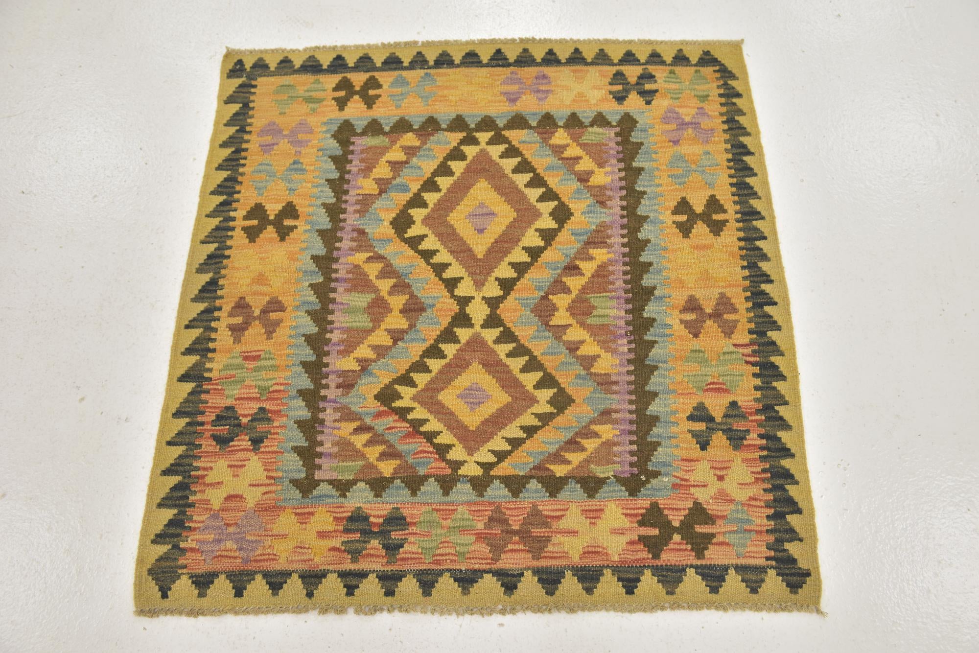 95cm x 100cm Tejido a mano Kilim Maymana Alfombra Lana Cuadrado
