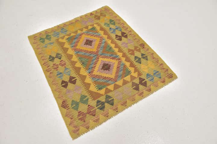 3' 2 x 3' 6 Hand Woven Kilim Maymana Wool Square Rug