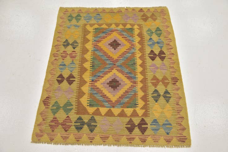 Detail image of 3' 2 x 3' 6 Hand Woven Kilim Maymana Wool Square Rug