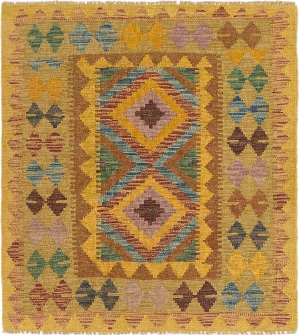 3' 2 x 3' 6 Hand Woven Kilim Maymana Wool Square Rug