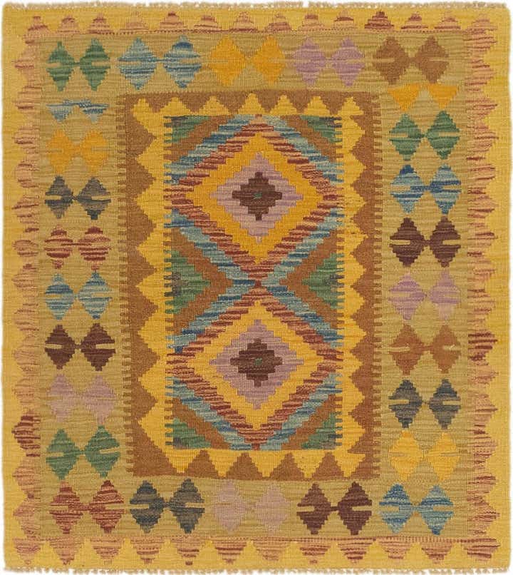 3' 2 x 3' 6 Hand Woven Kilim Maymana Wool Square Rug