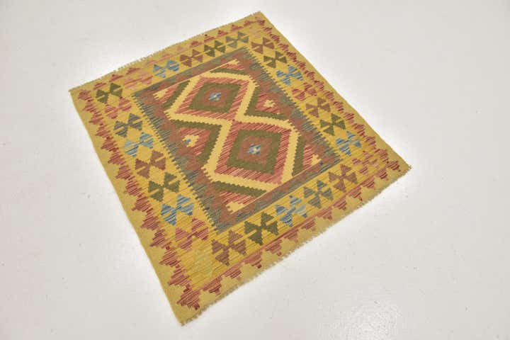 3' 2 x 3' 5 Hand Woven Kilim Maymana Wool Square Rug