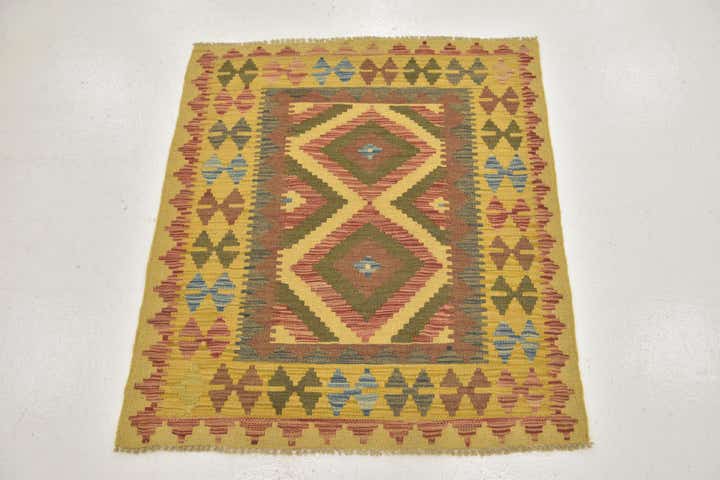 3' 2 x 3' 5 Hand Woven Kilim Maymana Wool Square Rug