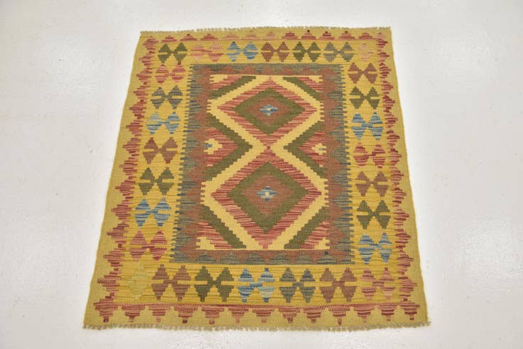 Detail image of 3' 2 x 3' 5 Hand Woven Kilim Maymana Wool Square Rug