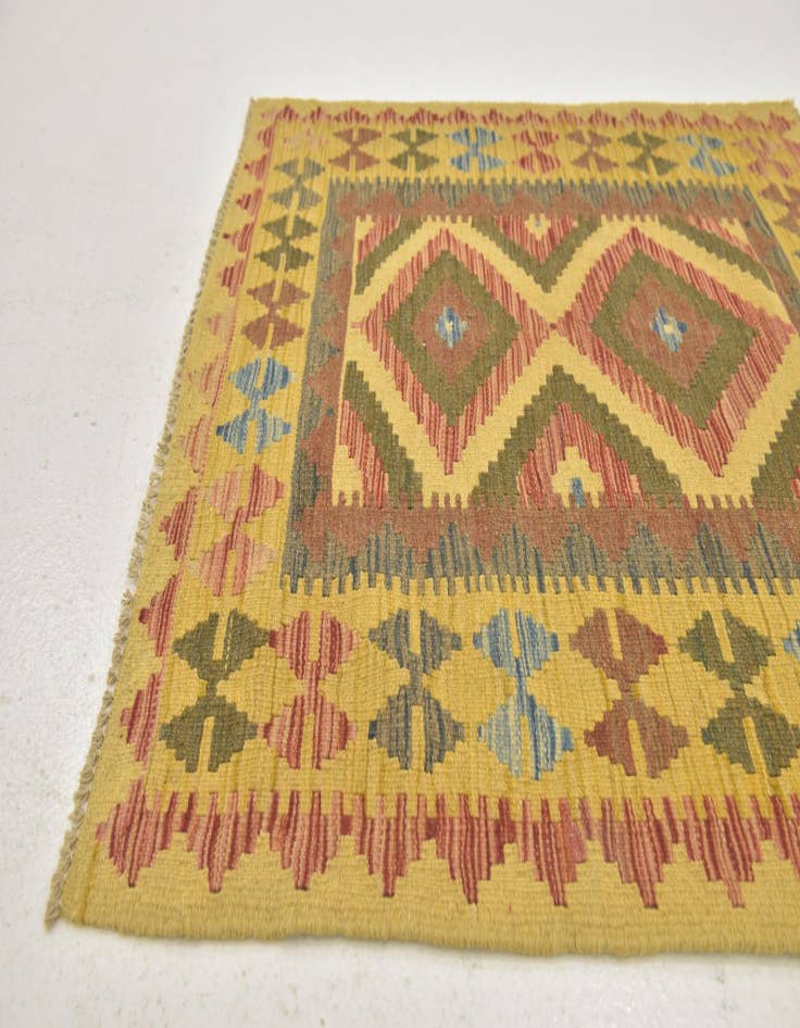Detail image of 3' 2 x 3' 5  Hand Woven Kilim Maymana Wool Square Rug