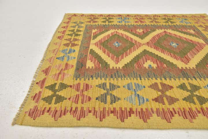 3' 2 x 3' 5 Hand Woven Kilim Maymana Wool Square Rug