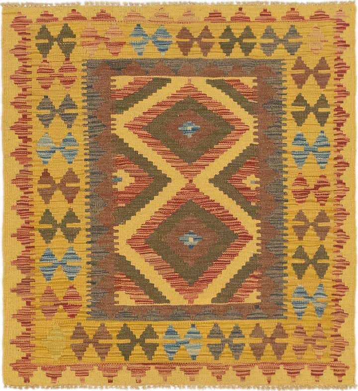 3' 2 x 3' 5 Hand Woven Kilim Maymana Wool Square Rug
