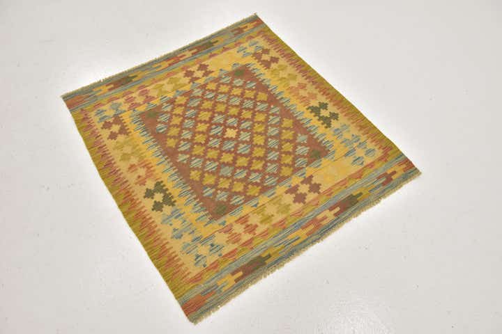 3' 3 x 3' 6 Hand Woven Kilim Maymana Wool Square Rug