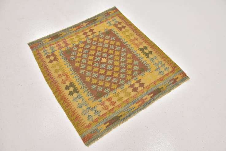 Detail image of 3' 3 x 3' 6 Hand Woven Kilim Maymana Wool Square Rug