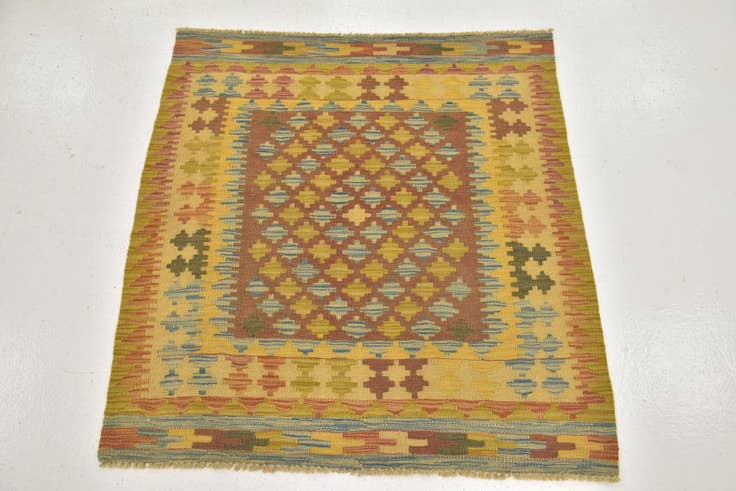 Detail image of 3' 3 x 3' 6 Hand Woven Kilim Maymana Wool Square Rug