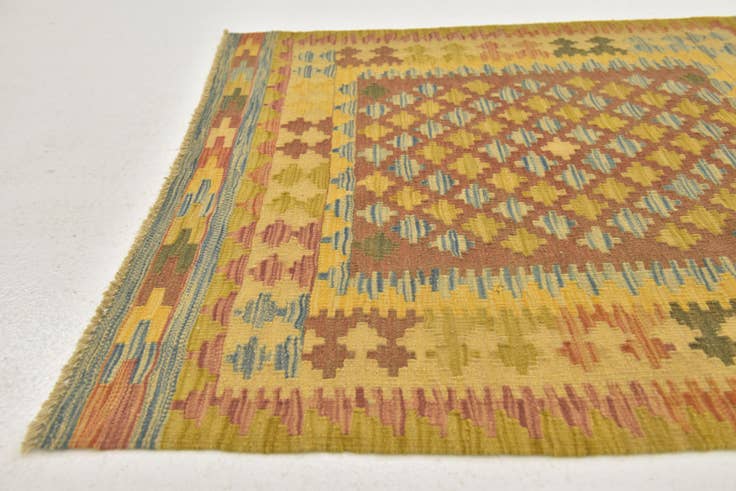 Detail image of 3' 3 x 3' 6 Hand Woven Kilim Maymana Wool Square Rug