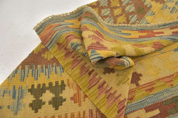 3' 3 x 3' 6 Hand Woven Kilim Maymana Wool Square Rug