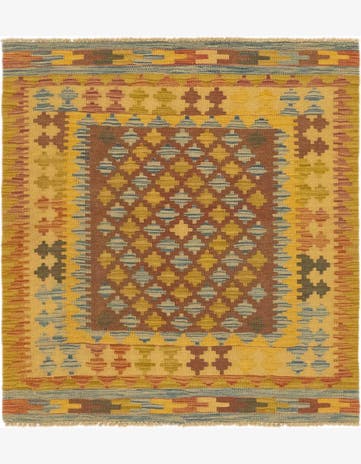 3' 3 x 3' 6 Hand Woven Kilim Maymana Wool Square Rug