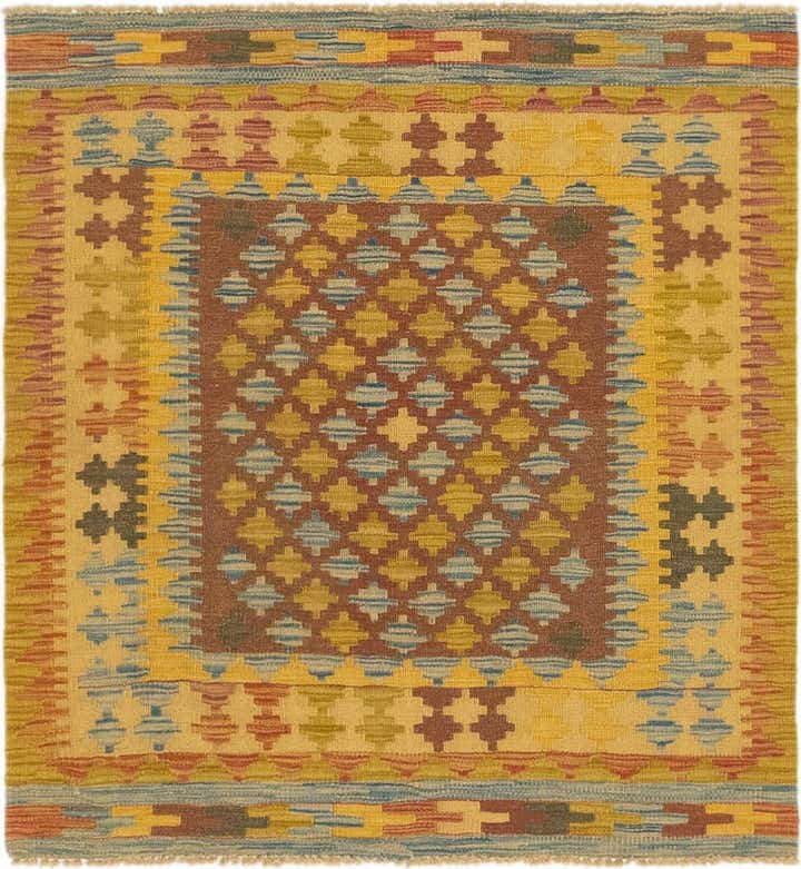 3' 3 x 3' 6 Hand Woven Kilim Maymana Wool Square Rug