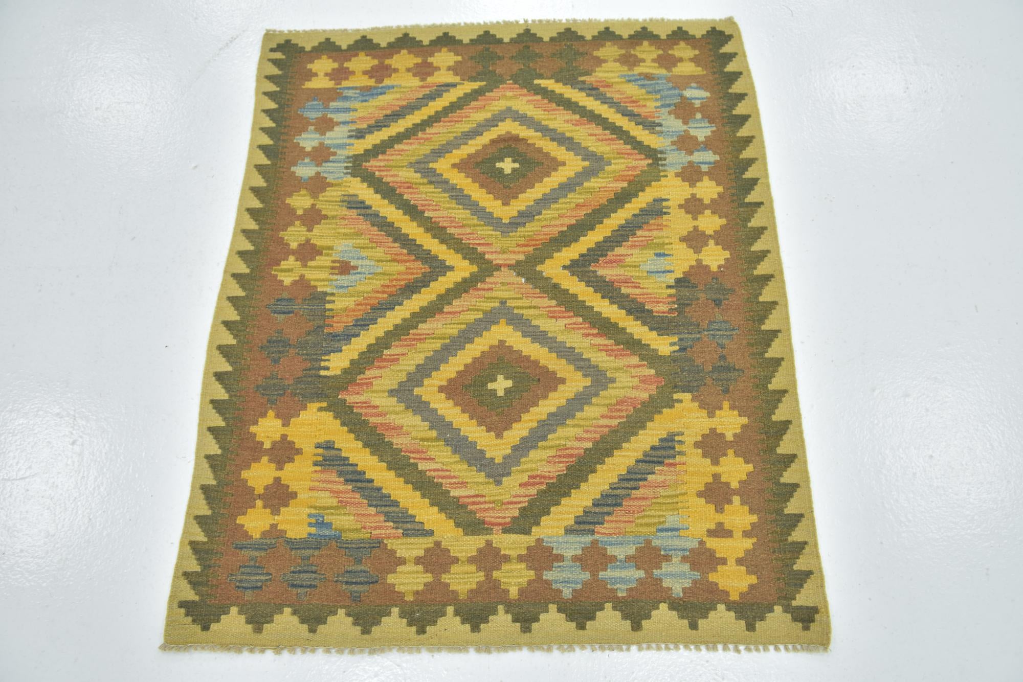 3' 2 x 3' 10 Hand Woven Kilim Maymana Wool Square Rug