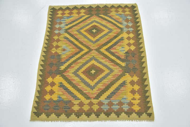 3' 2 x 3' 10 Hand Woven Kilim Maymana Wool Square Rug