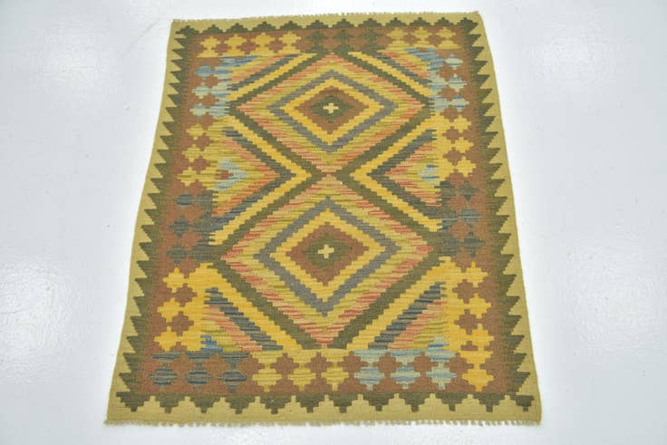 Detail image of 3' 2 x 3' 10 Hand Woven Kilim Maymana Wool Square Rug