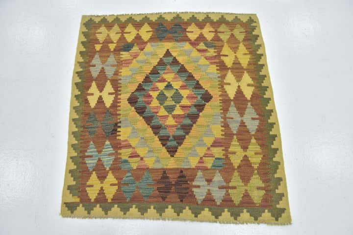 3' 2 x 3' 4 Hand Woven Kilim Maymana Wool Square Rug