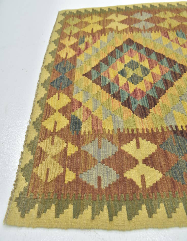 Detail image of 3' 2 x 3' 4  Hand Woven Kilim Maymana Wool Square Rug