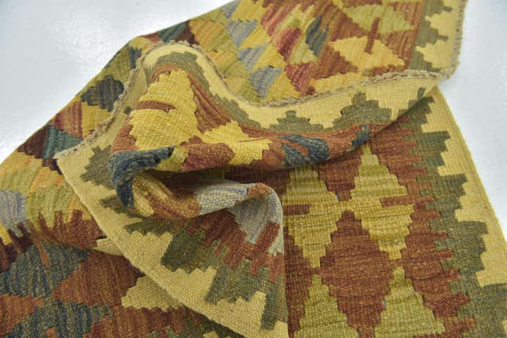 3' 2 x 3' 4 Hand Woven Kilim Maymana Wool Square Rug