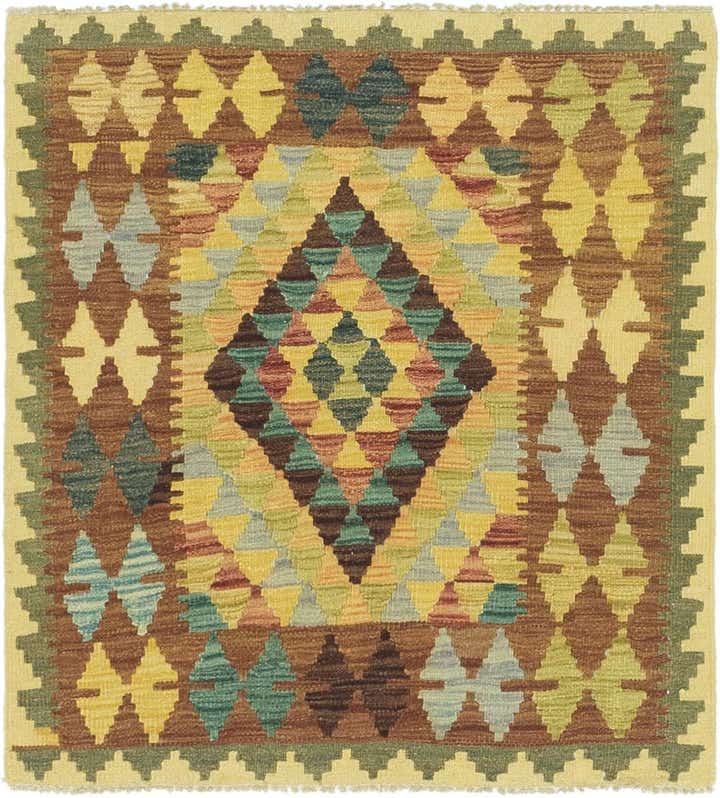 3' 2 x 3' 4 Hand Woven Kilim Maymana Wool Square Rug