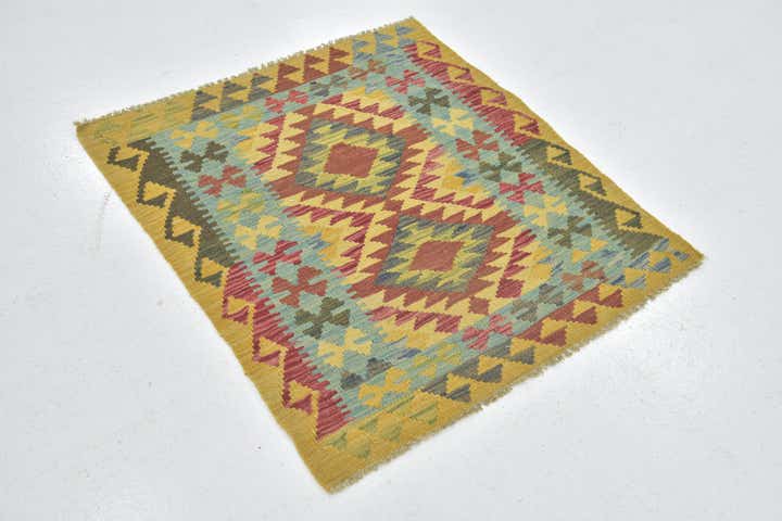 3' x 3' 5 Hand Woven Kilim Maymana Wool Square Rug