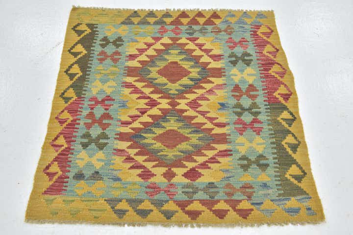 3' x 3' 5 Hand Woven Kilim Maymana Wool Square Rug