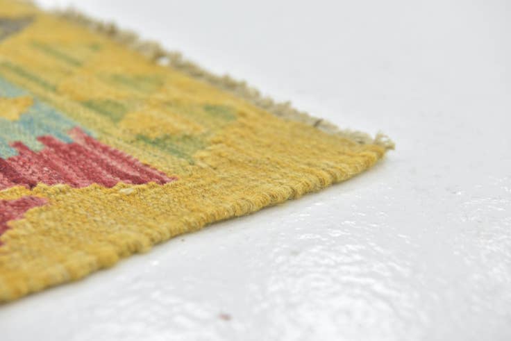 Detail image of 3' x 3' 5 Hand Woven Kilim Maymana Wool Square Rug