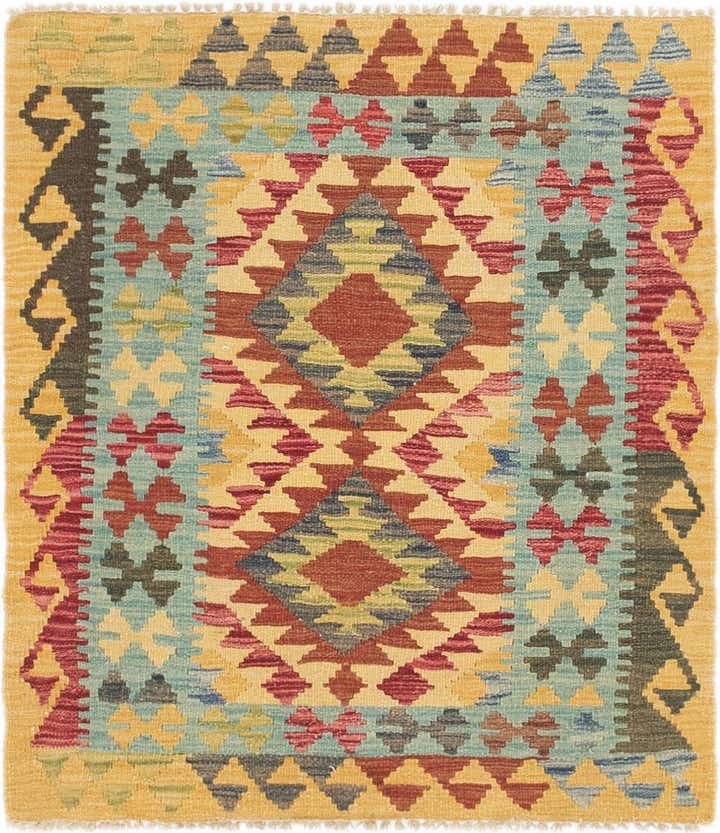 3' x 3' 5 Hand Woven Kilim Maymana Wool Square Rug