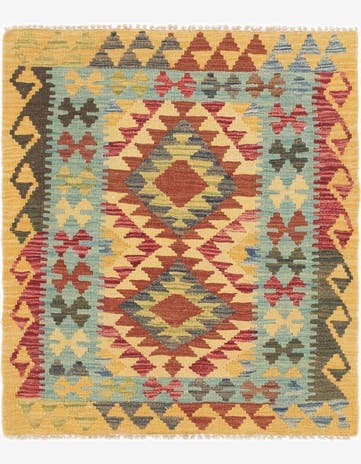 3' x 3' 5 Hand Woven Kilim Maymana Wool Square Rug