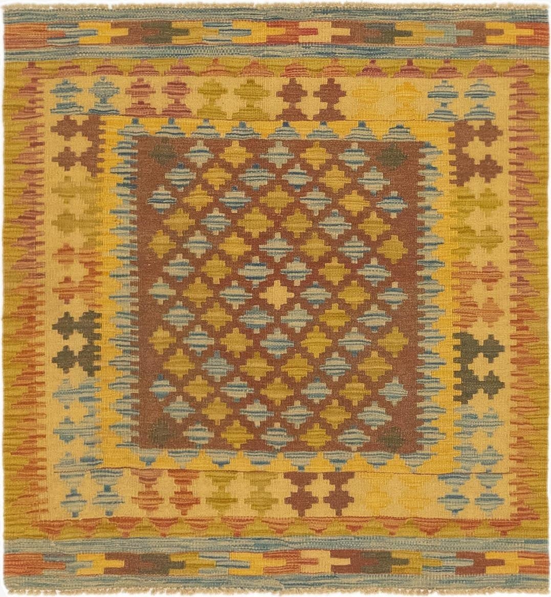 3' 3 x 3' 6  Hand Woven Kilim Maymana Wool Square Rug