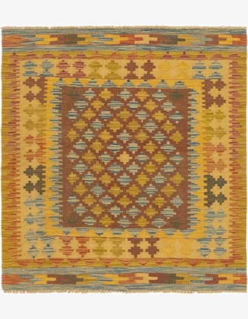 3' 3 x 3' 6 Hand Woven Kilim Maymana Wool Square Rug