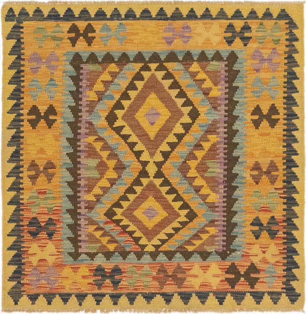 3' 2 x 3' 3  Hand Woven Kilim Maymana Wool Square Rug